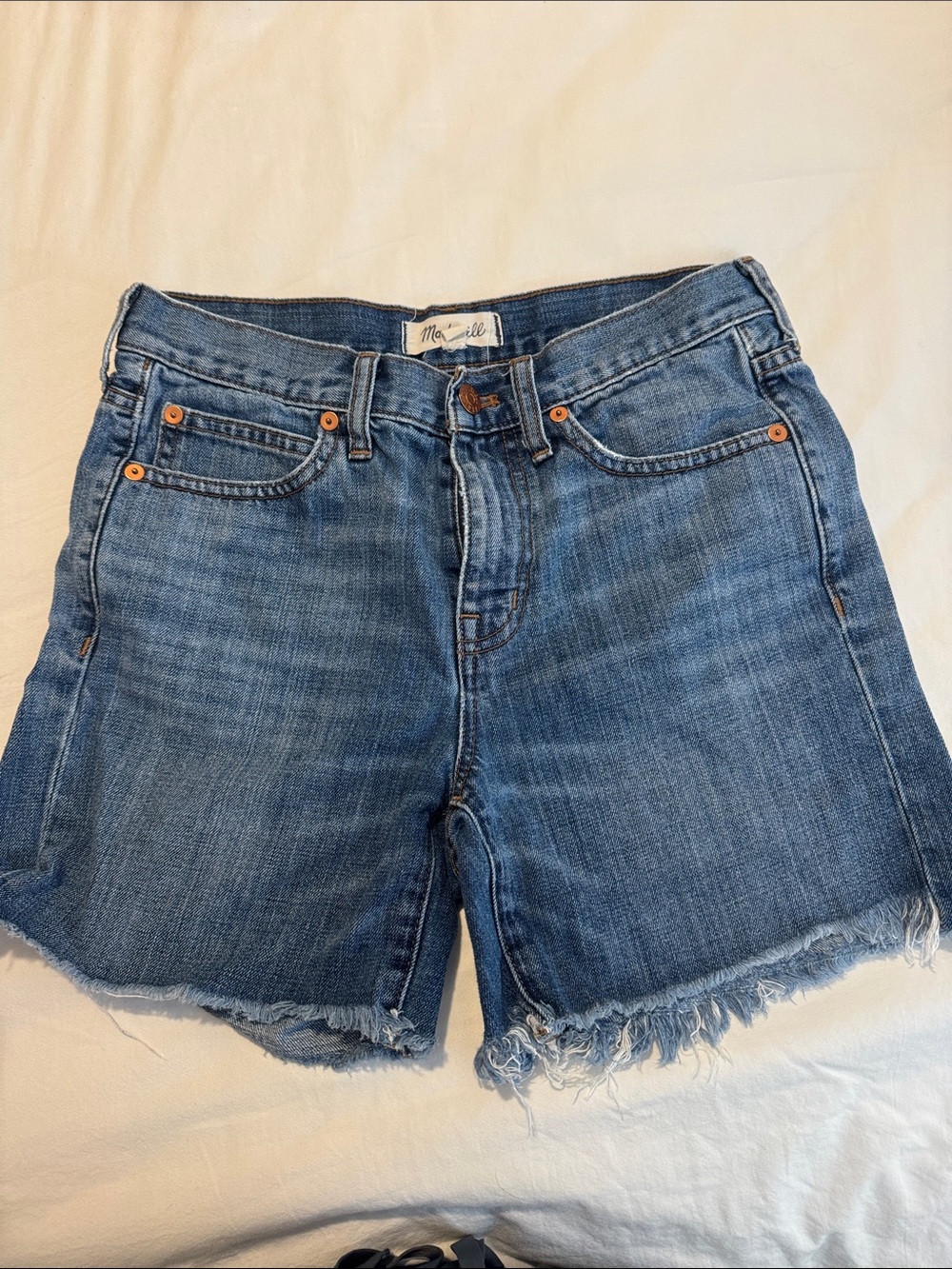 Madewell Medium Blue Frayed Hem Denim Shorts